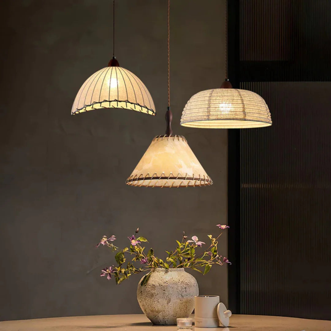 Scintis Wooden Pendant Lamp with Fabric Shade