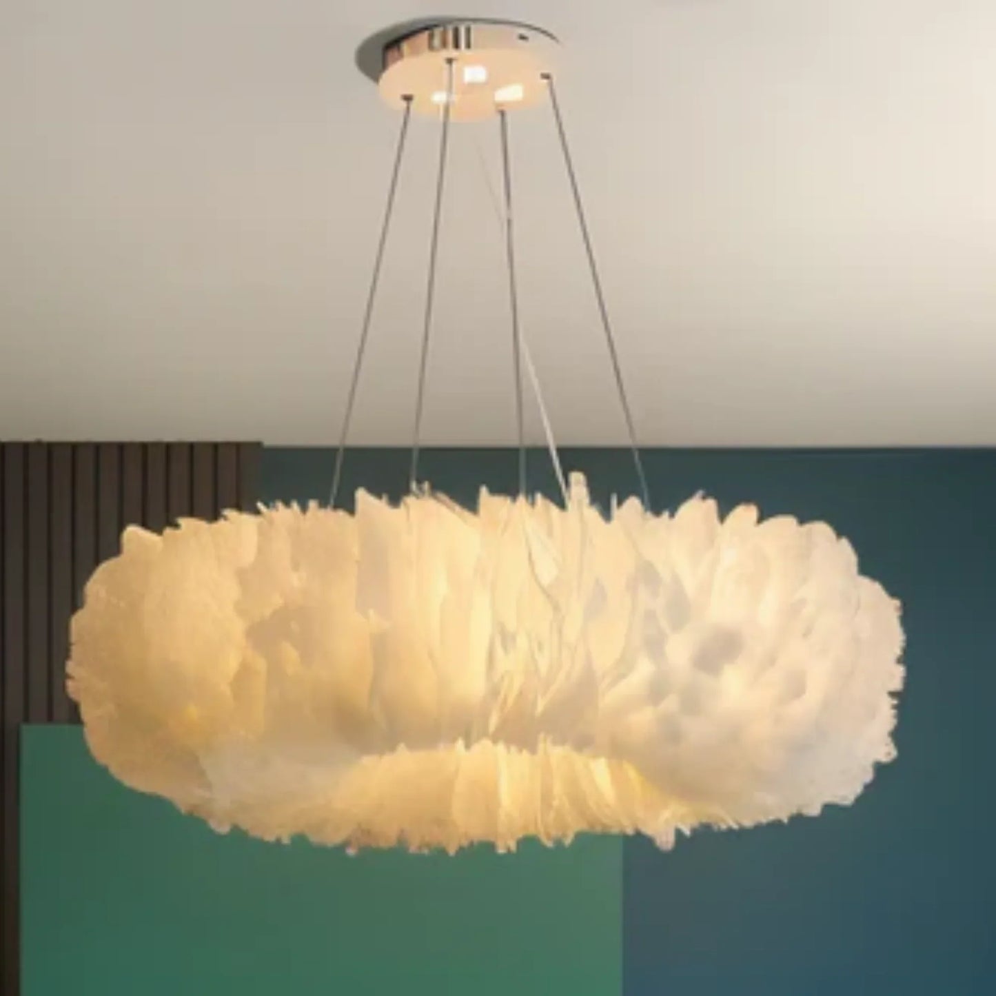 Velastrae Luxury White Hanging Lamp in Circle Shape with Feathers