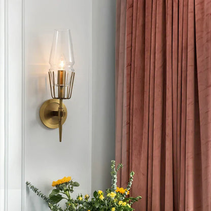 Orelia Vintage LED Wall Lamp in Castle Style of Copper and Glass