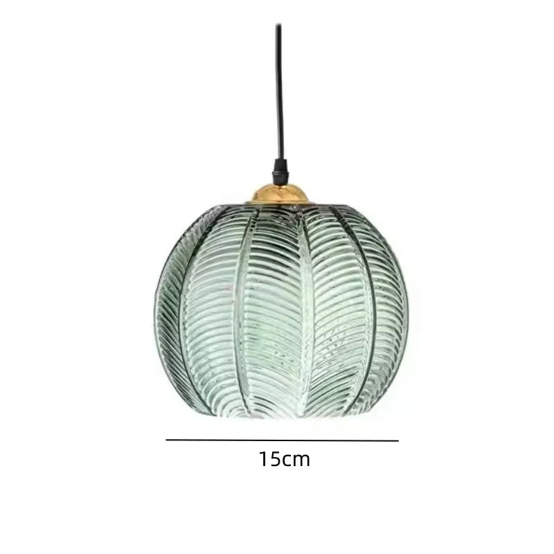 Noctylla Scandinavian Glass Pendant Lamp with Green Leaf Pattern