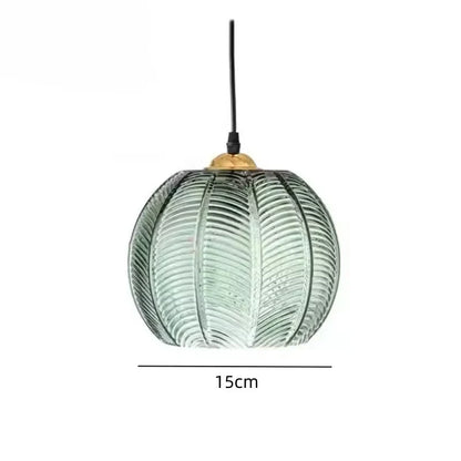 Noctylla Scandinavian Glass Pendant Lamp with Green Leaf Pattern