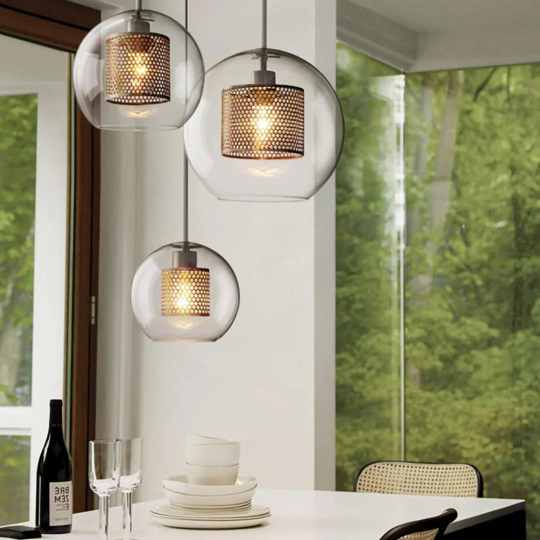 Haloir Design Hanging Lamp Dining Table Made of Glass