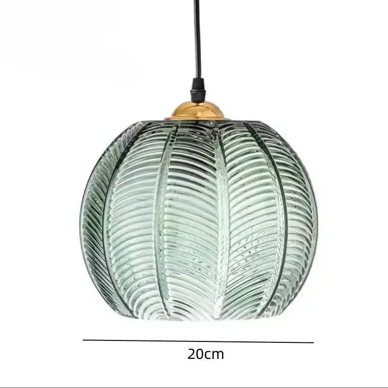Noctylla Scandinavian Glass Pendant Lamp with Green Leaf Pattern