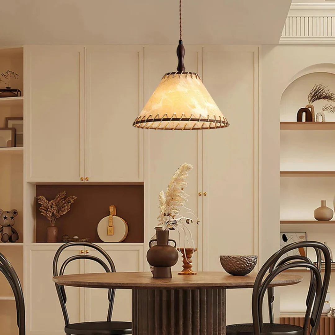 Scintis Wooden Pendant Lamp with Fabric Shade