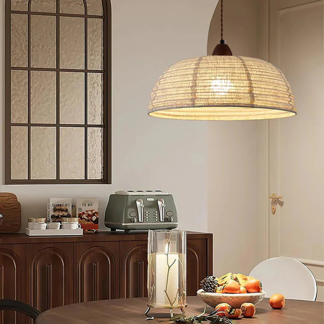 Scintis Wooden Pendant Lamp with Fabric Shade