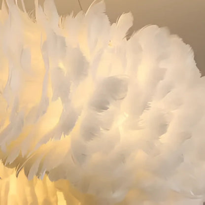 Velastrae Luxury White Hanging Lamp in Circle Shape with Feathers