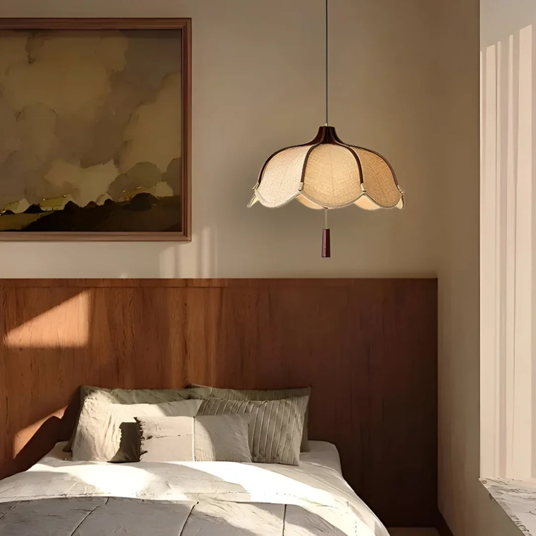 Xeno Modern Japanese Wabi Sabi Fabric Flower Shape Pendant Lamp