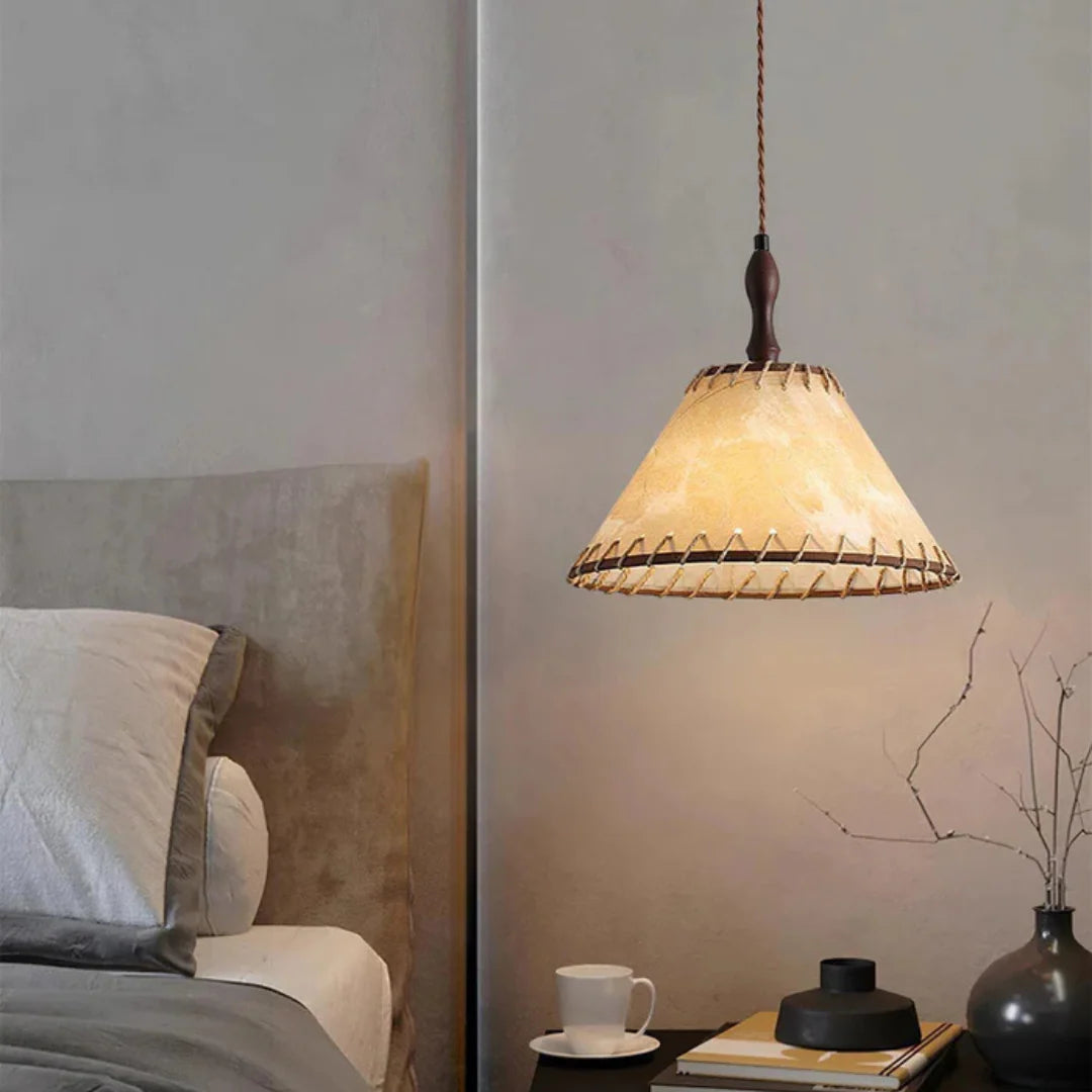 Scintis Wooden Pendant Lamp with Fabric Shade
