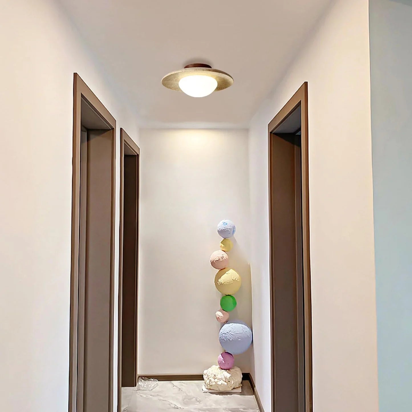 Lyonea Minimalist Travertine LED Ceiling Lamp