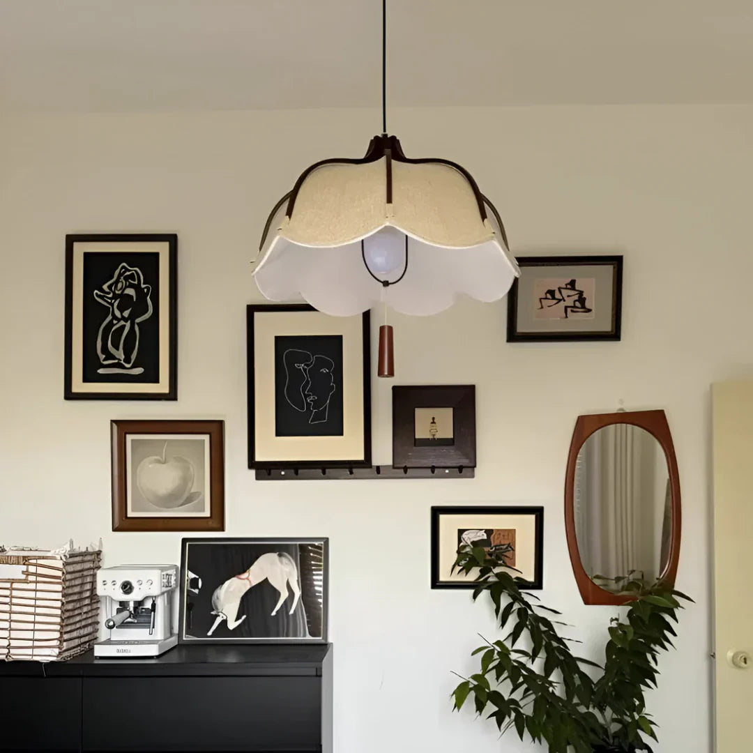 Xeno Modern Japanese Wabi Sabi Fabric Flower Shape Pendant Lamp