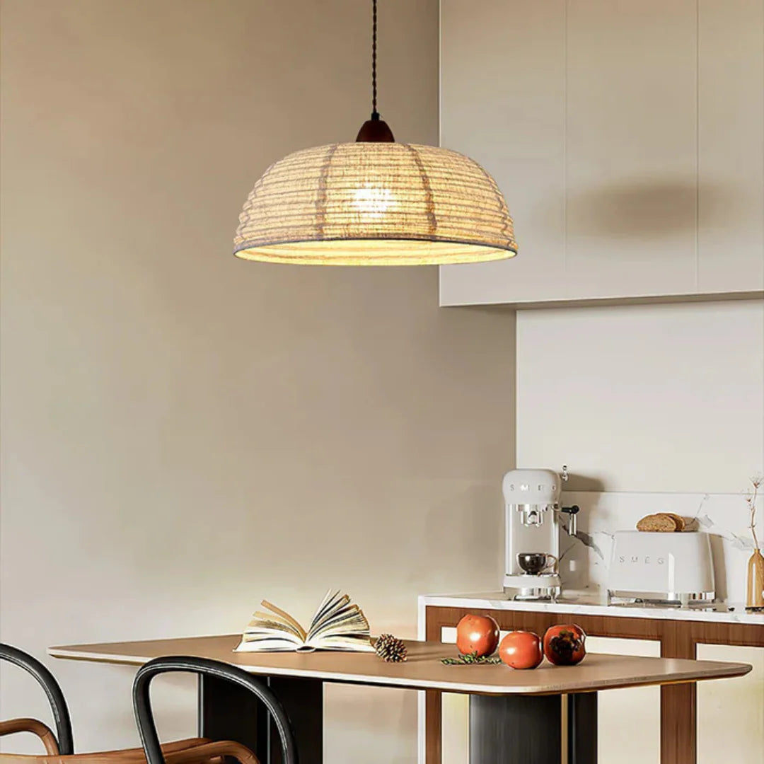 Scintis Wooden Pendant Lamp with Fabric Shade