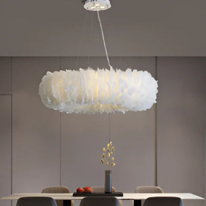 Velastrae Luxury White Hanging Lamp in Circle Shape with Feathers