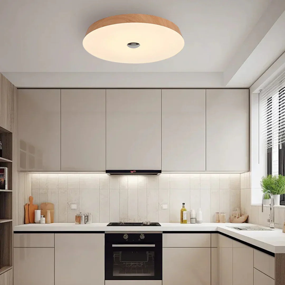 Evon Natural Wood Grain Round LED Ceiling Light