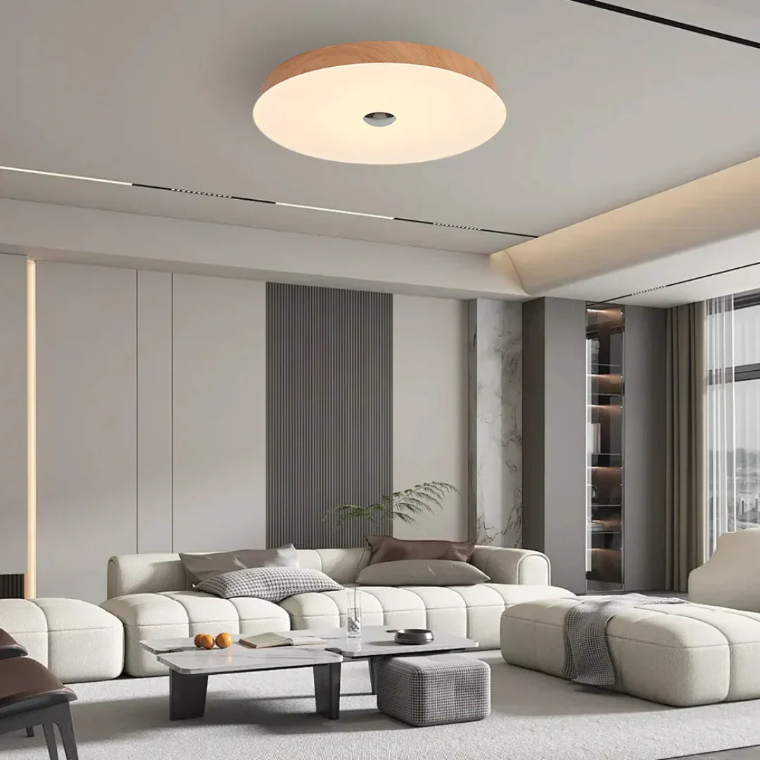 Evon Natural Wood Grain Round LED Ceiling Light