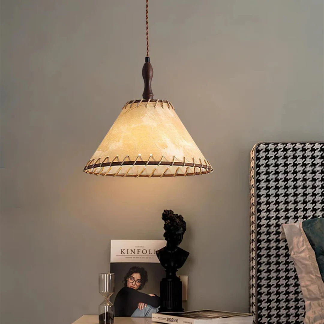 Scintis Wooden Pendant Lamp with Fabric Shade
