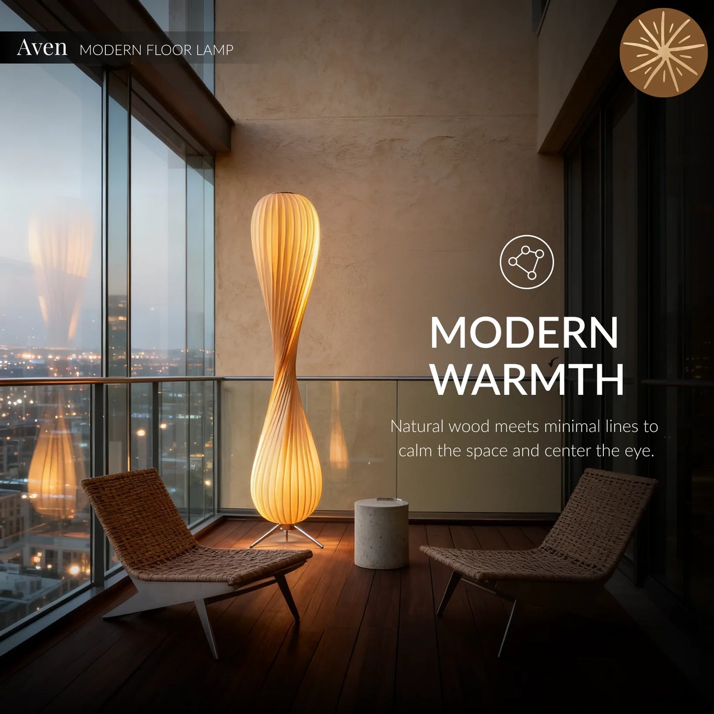 Aven Wabi-Sabi Wooden Floor Lamp