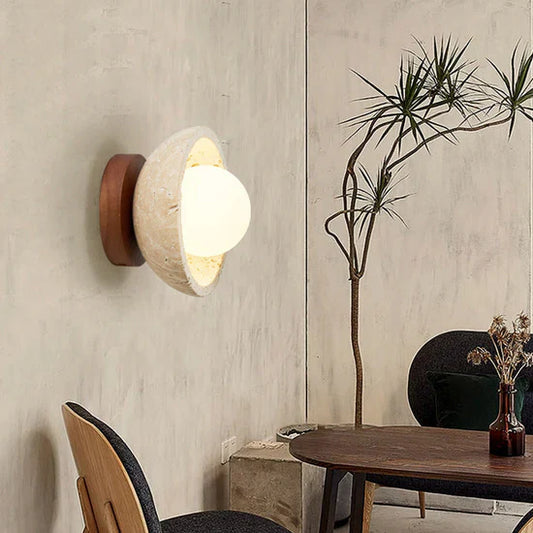 Orielle Boho Travertine Natural Stone LED Wall Lamp