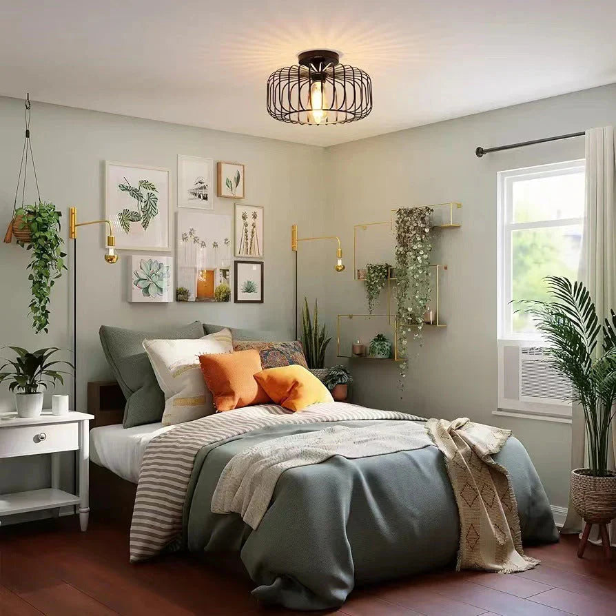 Nerassa Modern Industrial Birdcage Ceiling Lamp Black