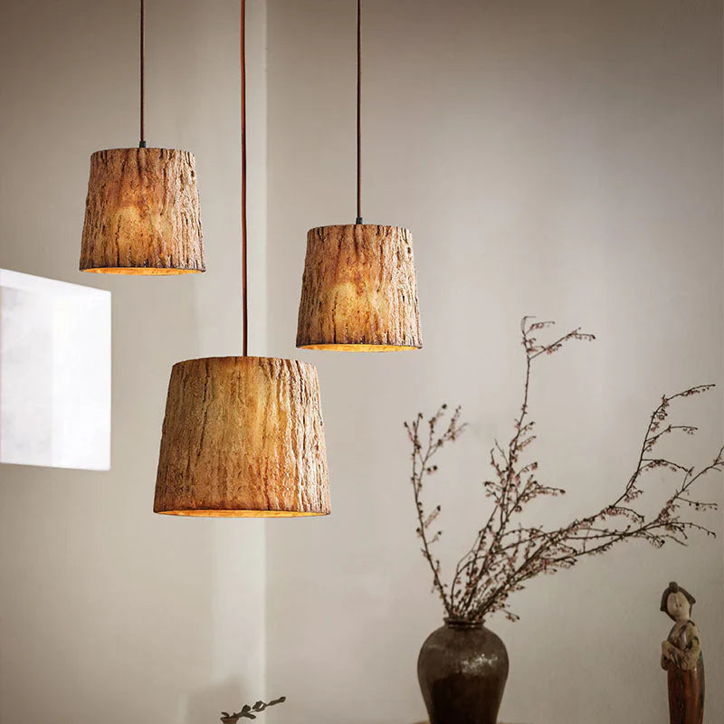 Solina Wooden Tree Trunk Pendant Lamp with Natural Look