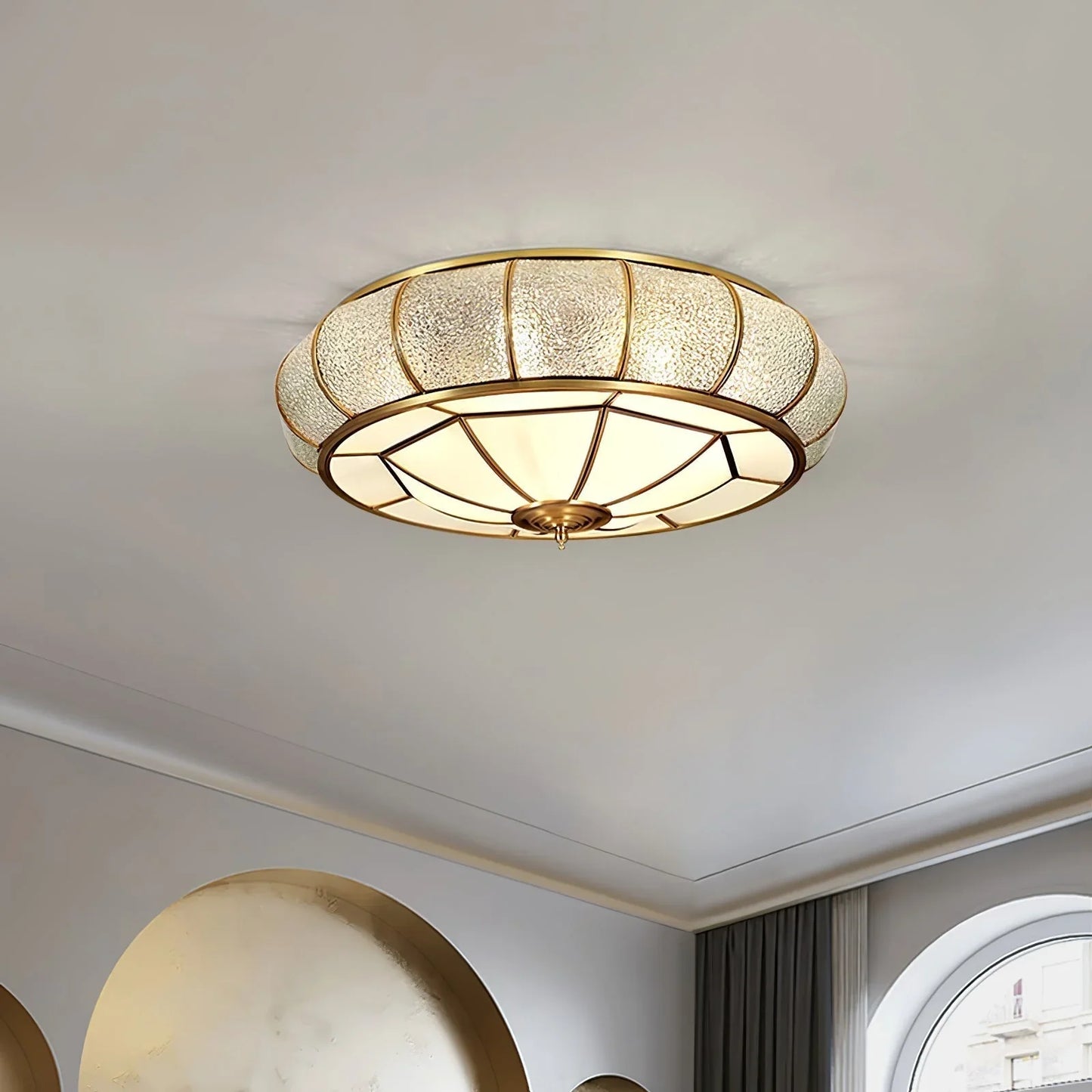 Delmira Round Ceiling Lamp in Structured Glass