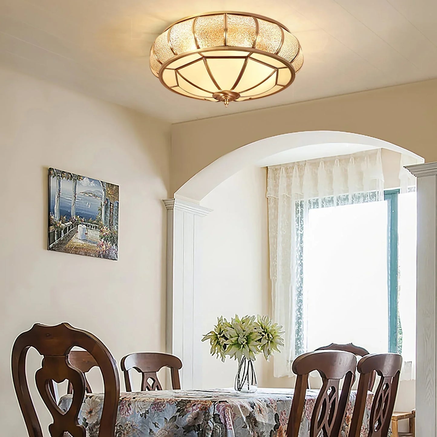 Delmira Round Ceiling Lamp in Structured Glass