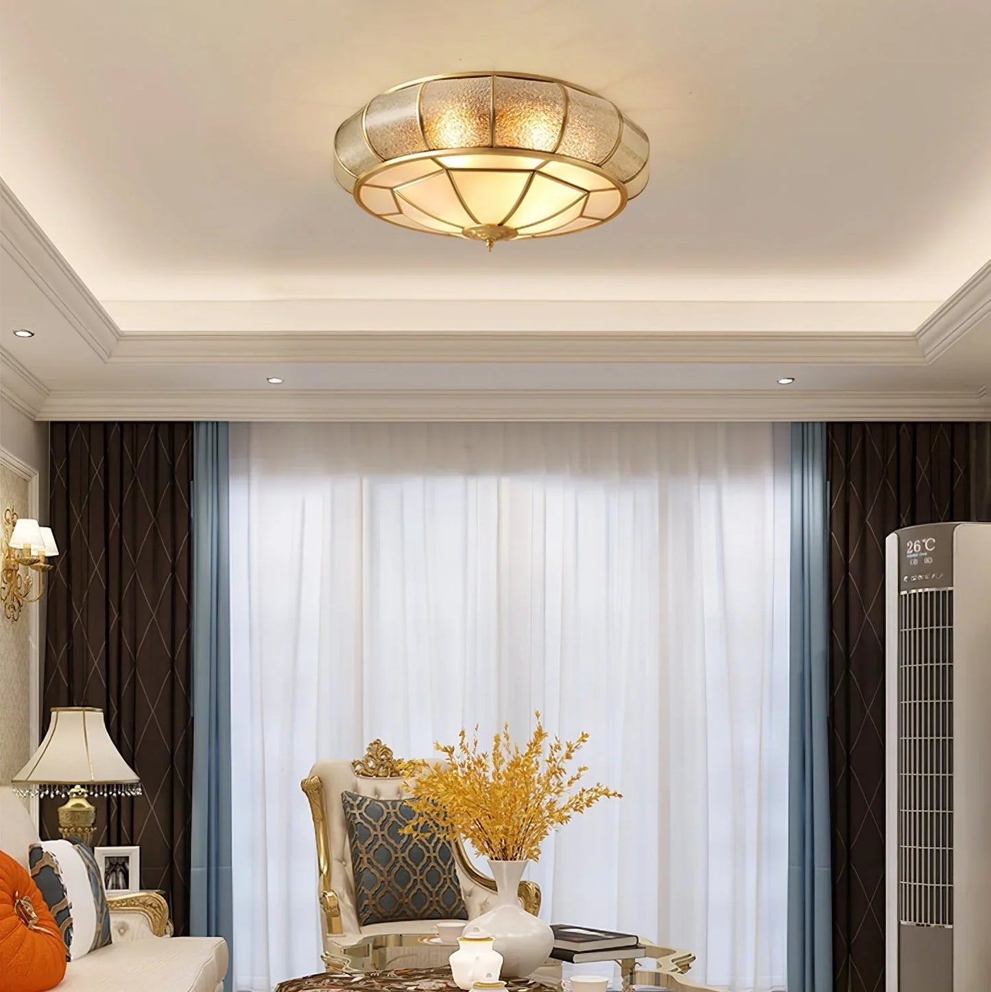 Delmira Round Ceiling Lamp in Structured Glass