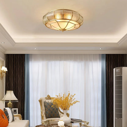 Delmira Round Ceiling Lamp in Structured Glass