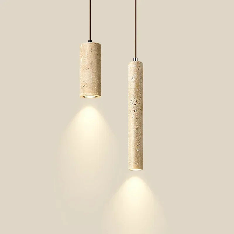 Thyraion Modern Cylindrical Travertine LED Pendant Lamp in Long Tube Shape