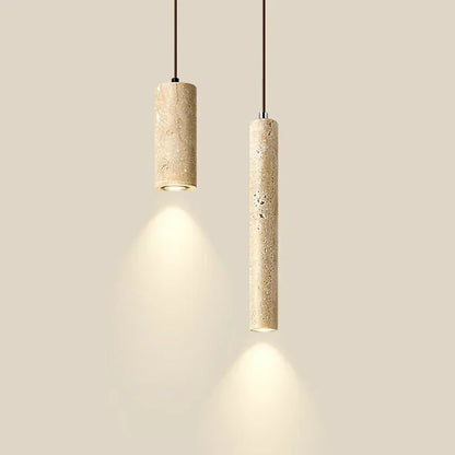 Thyraion Modern Cylindrical Travertine LED Pendant Lamp in Long Tube Shape