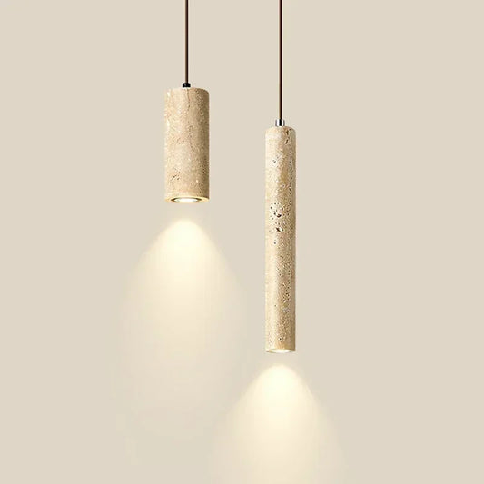 Thyraion Modern Cylindrical Travertine LED Pendant Lamp in Long Tube Shape