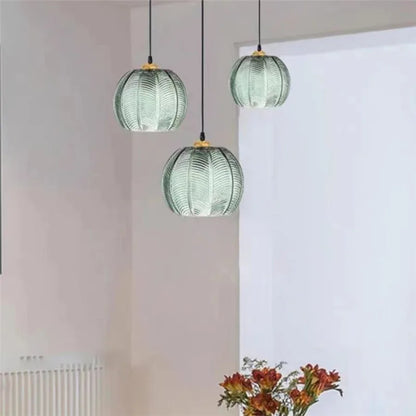 Noctylla Scandinavian Glass Pendant Lamp with Green Leaf Pattern