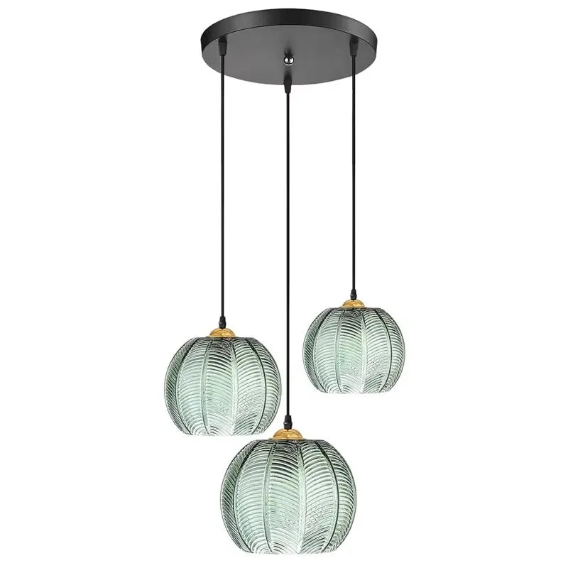 Noctylla Scandinavian Glass Pendant Lamp with Green Leaf Pattern