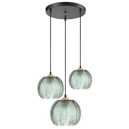 Noctylla Scandinavian Glass Pendant Lamp with Green Leaf Pattern