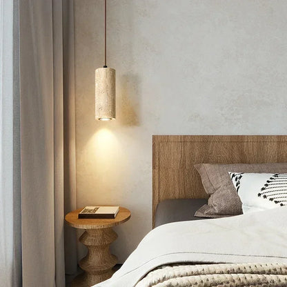 Thyraion Modern Cylindrical Travertine LED Pendant Lamp in Long Tube Shape