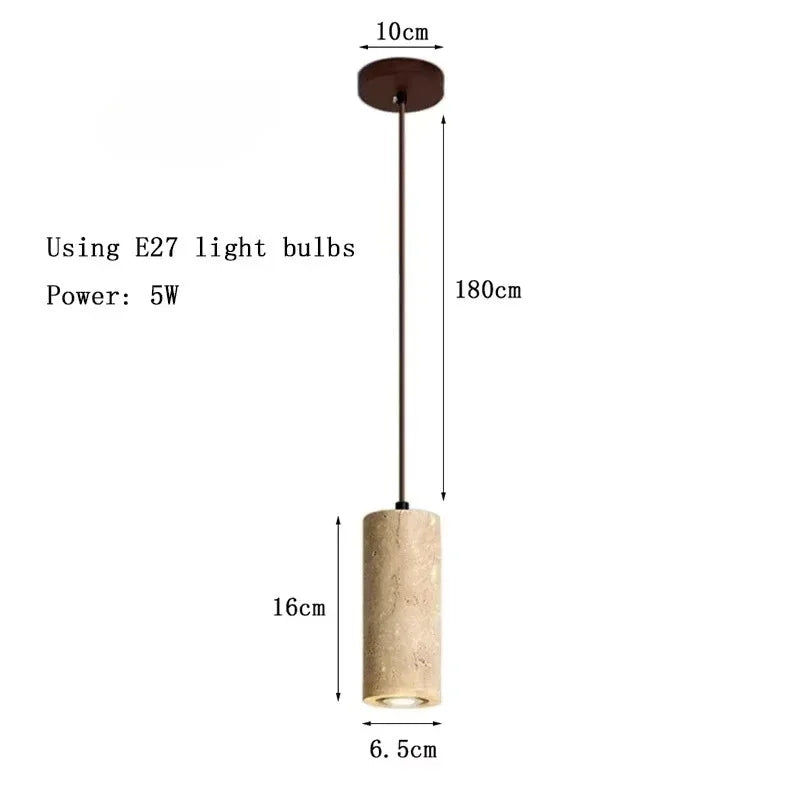 Thyraion Modern Cylindrical Travertine LED Pendant Lamp in Long Tube Shape