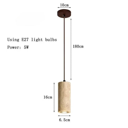 Thyraion Modern Cylindrical Travertine LED Pendant Lamp in Long Tube Shape