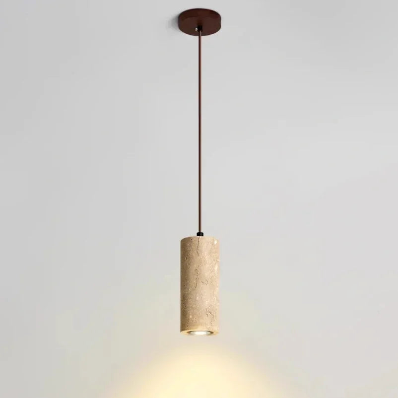Thyraion Modern Cylindrical Travertine LED Pendant Lamp in Long Tube Shape