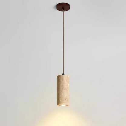 Thyraion Modern Cylindrical Travertine LED Pendant Lamp in Long Tube Shape