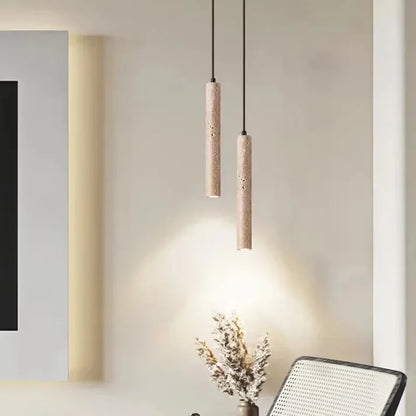 Thyraion Modern Cylindrical Travertine LED Pendant Lamp in Long Tube Shape