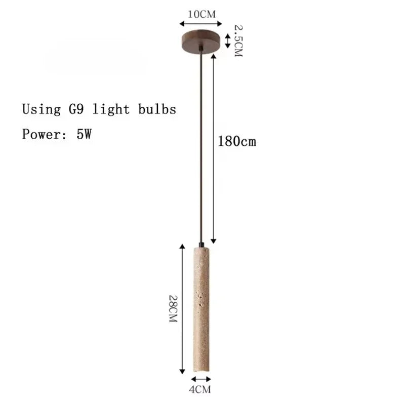 Thyraion Modern Cylindrical Travertine LED Pendant Lamp in Long Tube Shape
