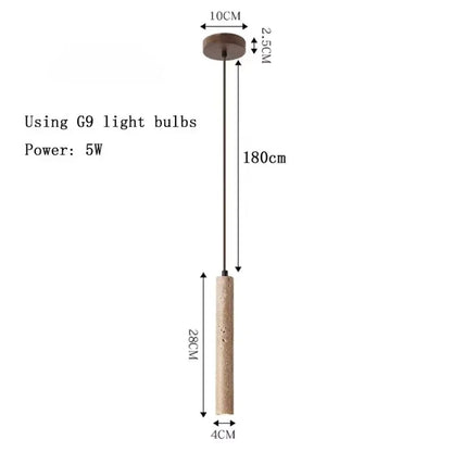 Thyraion Modern Cylindrical Travertine LED Pendant Lamp in Long Tube Shape