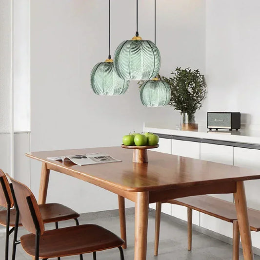 Noctylla Scandinavian Glass Pendant Lamp with Green Leaf Pattern