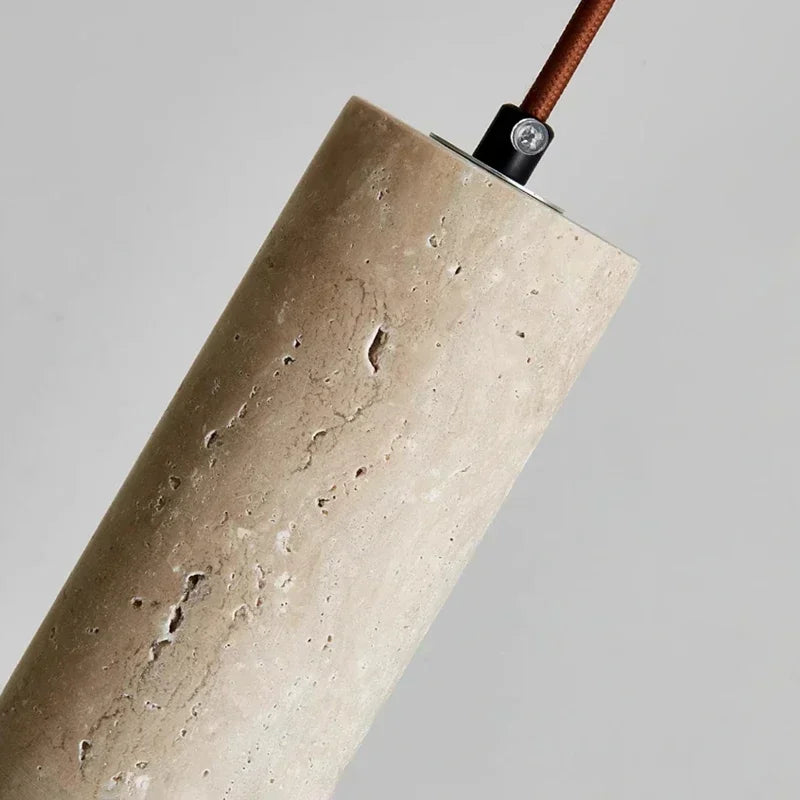 Thyraion Modern Cylindrical Travertine LED Pendant Lamp in Long Tube Shape