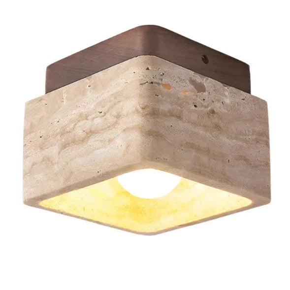 Delona Square Travertine & Wood LED Ceiling Lamp
