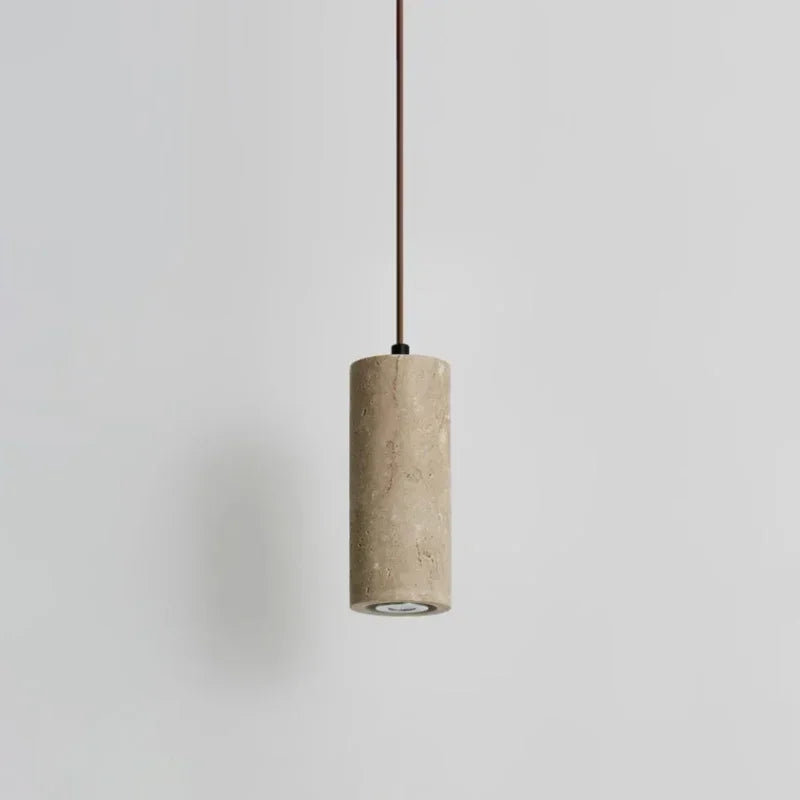 Thyraion Modern Cylindrical Travertine LED Pendant Lamp in Long Tube Shape