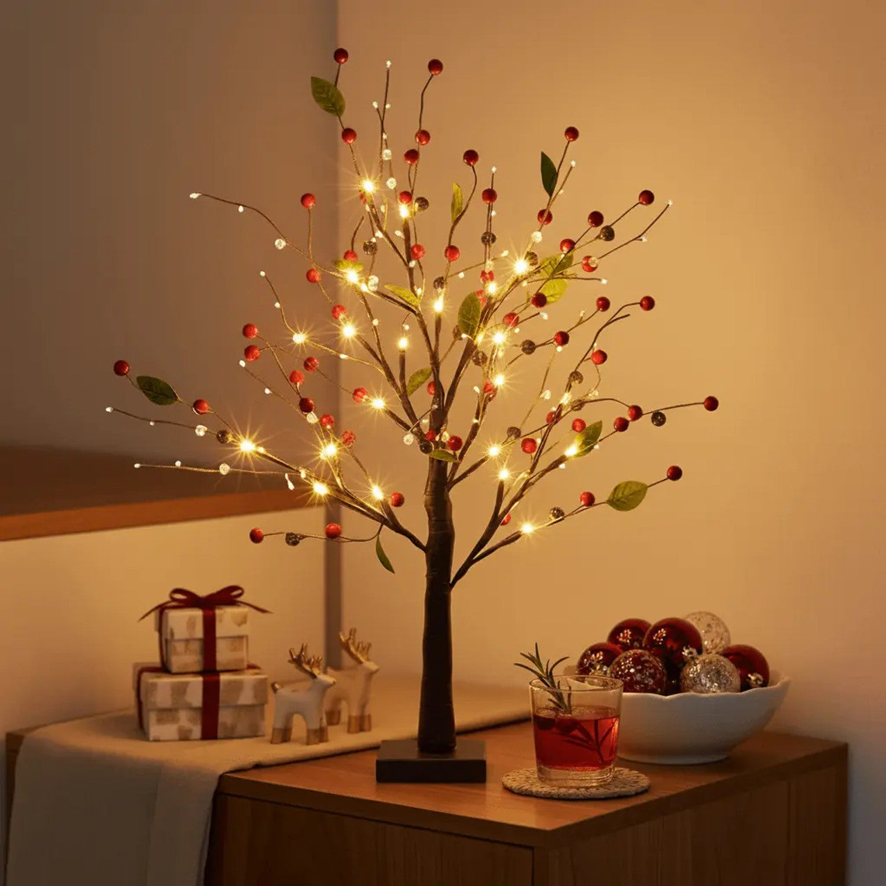 Twinkling Tree Red Berry Blossom by Casa Solaro™