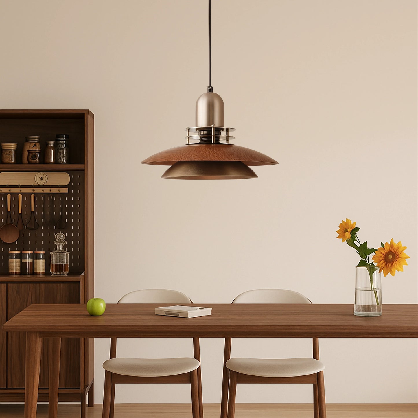 Cilessa Pendant Lamp with Layered Walnut Wood Design